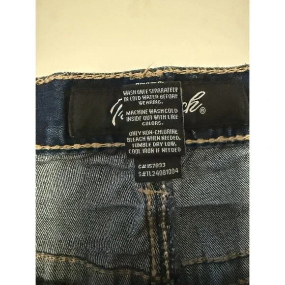 True Luck Mens Bootcut Jeans Flap Pockets Thick Stitch Western Embroidered 38x30 - Picture 12 of 16